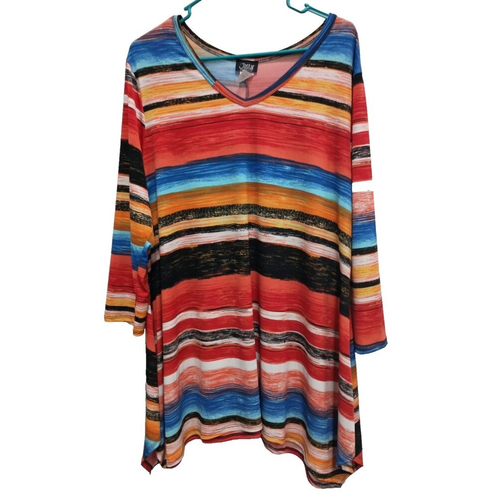 Jostar Womens Wearable Art Lagenlook Tunic Top Size XL Multi Striped Uneven Hem